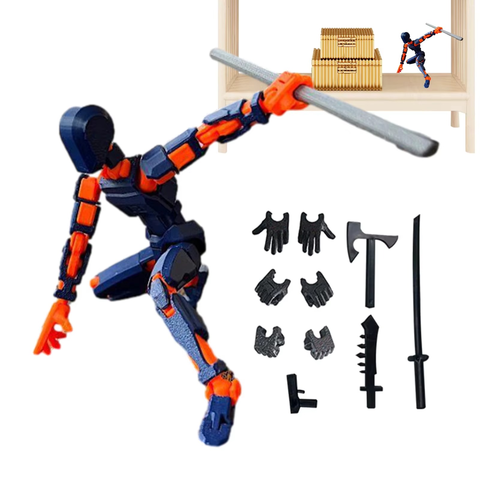 13-Joint Fully Articulated Action Figure (Blue and Orange)